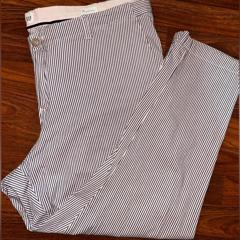 Gap Girlfriend Chino Pink and Blue Railroad Stripe